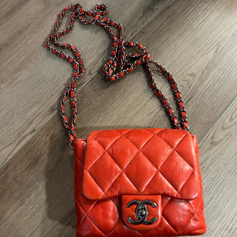 Chanel vintage red mini flap bag